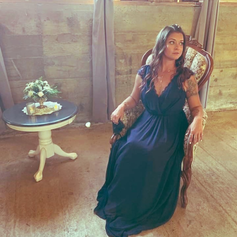 Hayley Paige Occasions Navy Gown - Picture 8 of 9